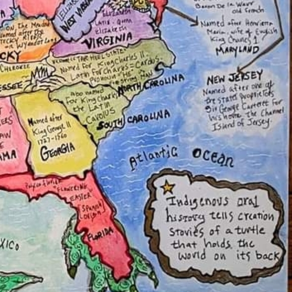 USA Handmade Map cartography painting watercolor pen & ink Earth Day - Picture 13 of 16